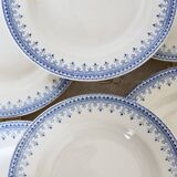 6 vintage Belgian earthenware soup plates with blue marli pattern