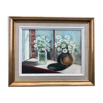 Painting in oil framed bouquet of flowers