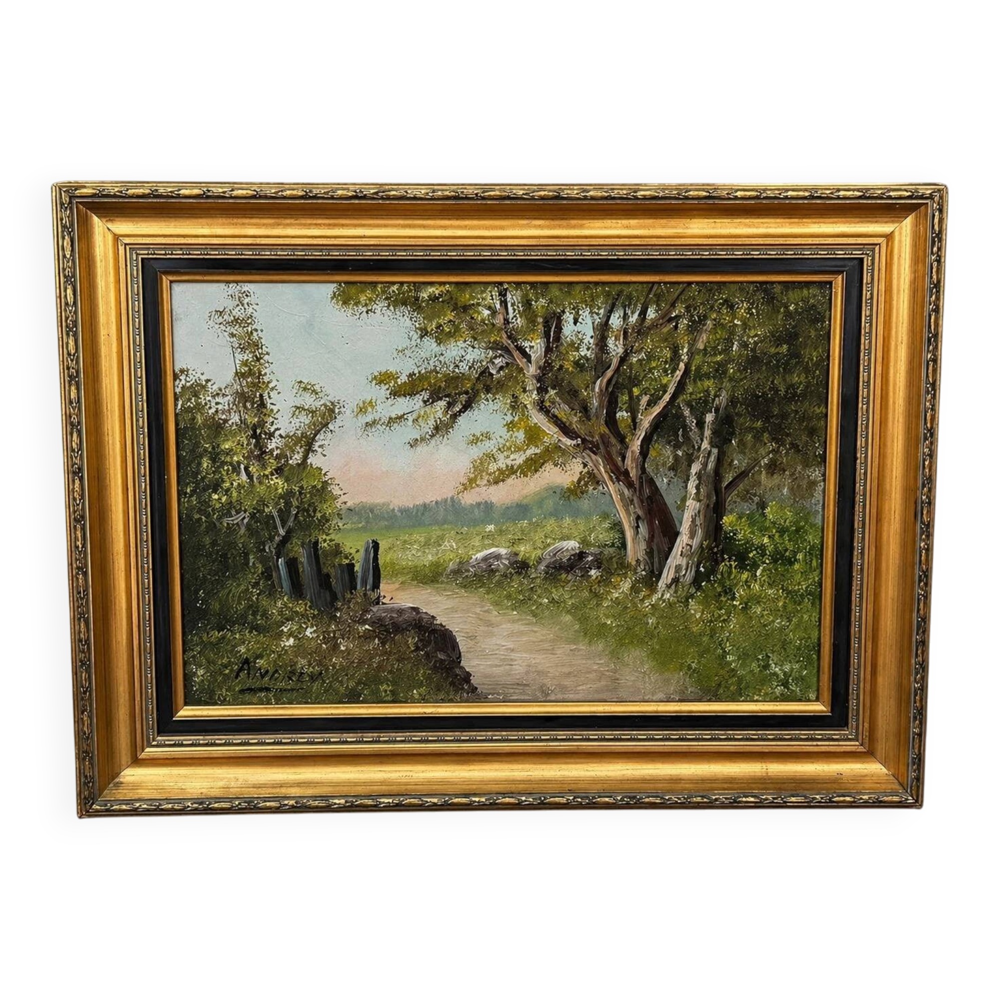 Countryside landscape – Oil on panel signed Anderson – 20th century