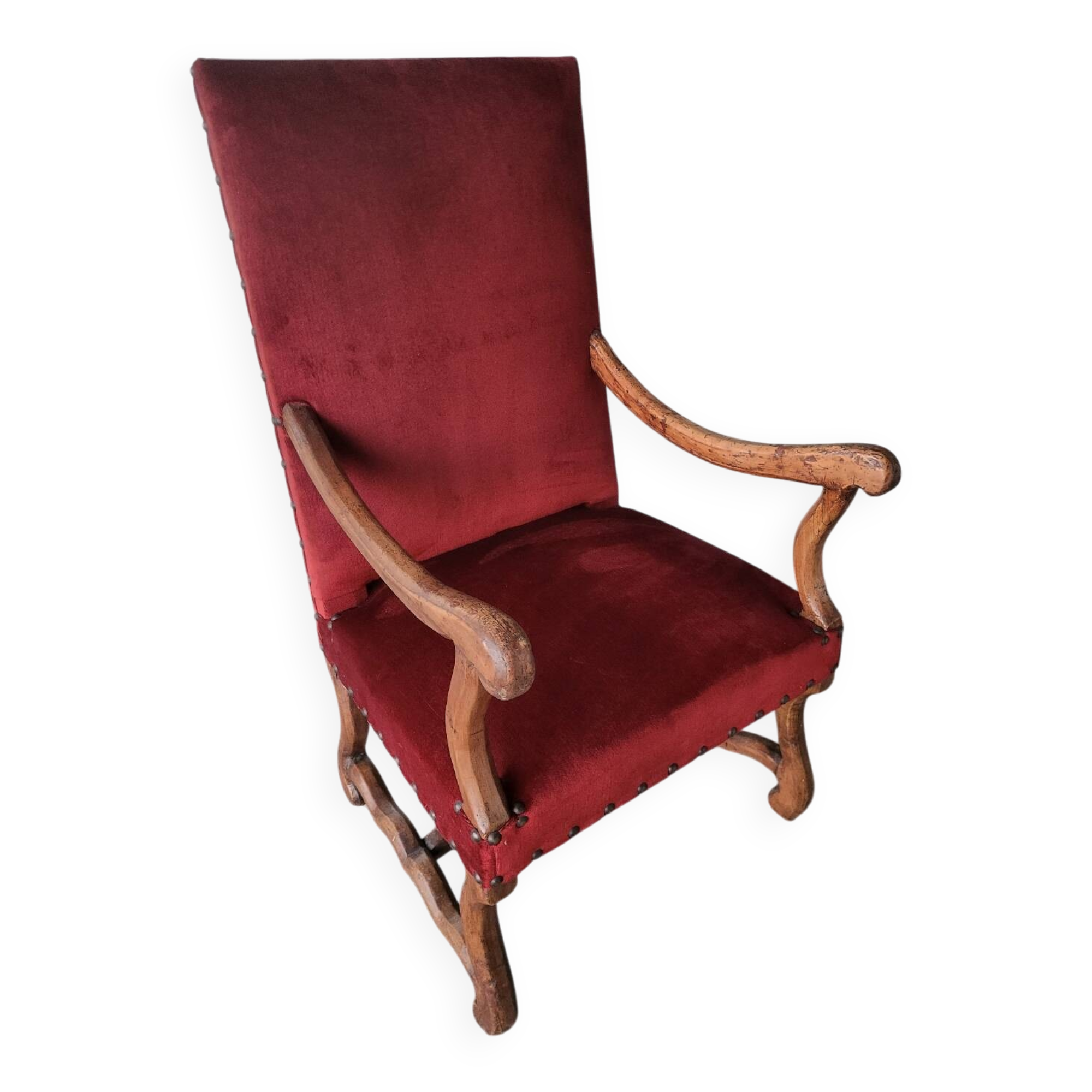 Authentic large antique armchair in the Louis XIII style "sheep's bone"