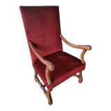 Authentic large antique armchair in the Louis XIII style "sheep's bone"