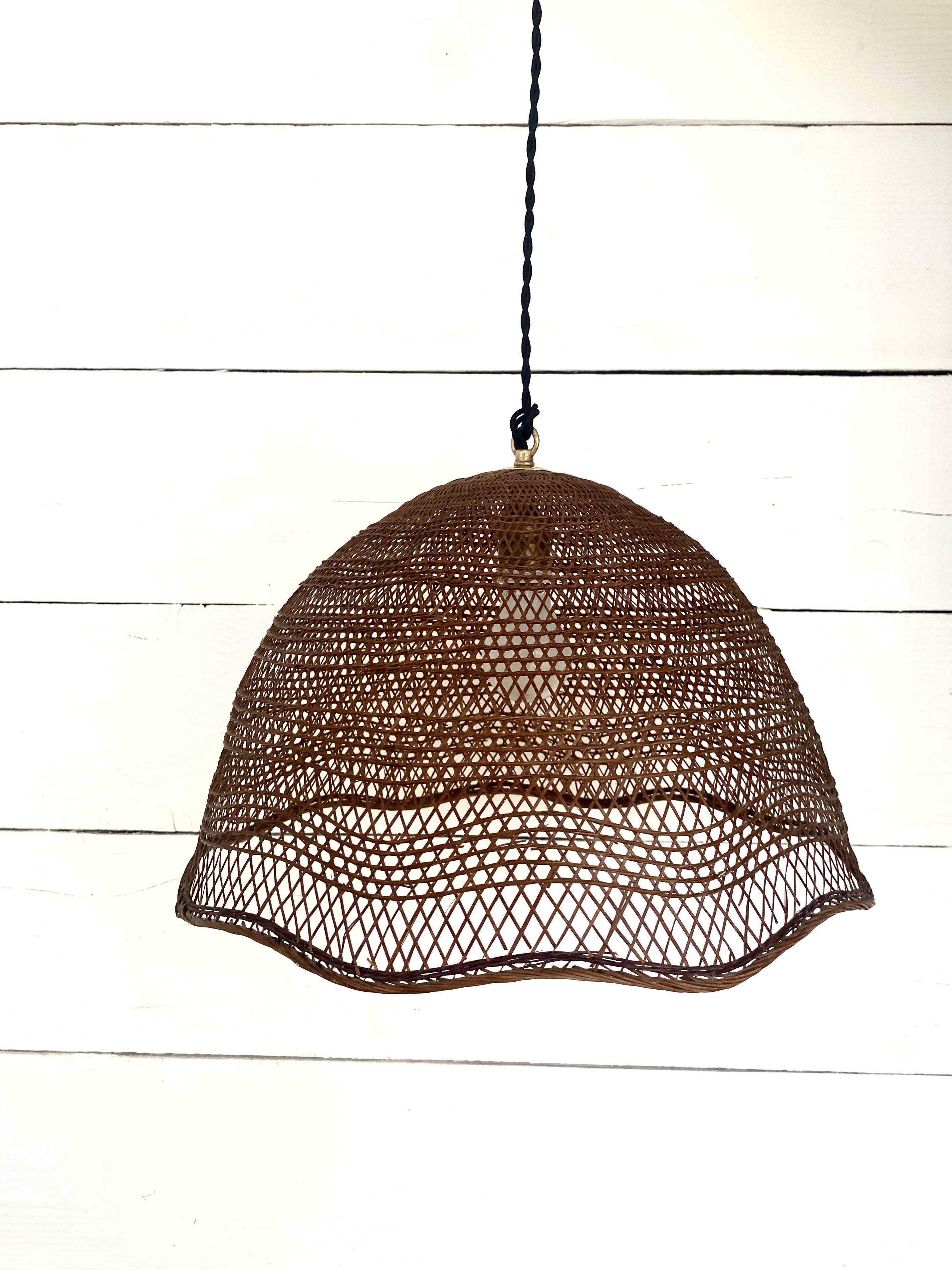 Straw pendant light, new 1m fabric cable, porcelain ceiling light