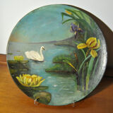Set of 3 dishes 19th century terracotta painting 1895 boat lily lily swan