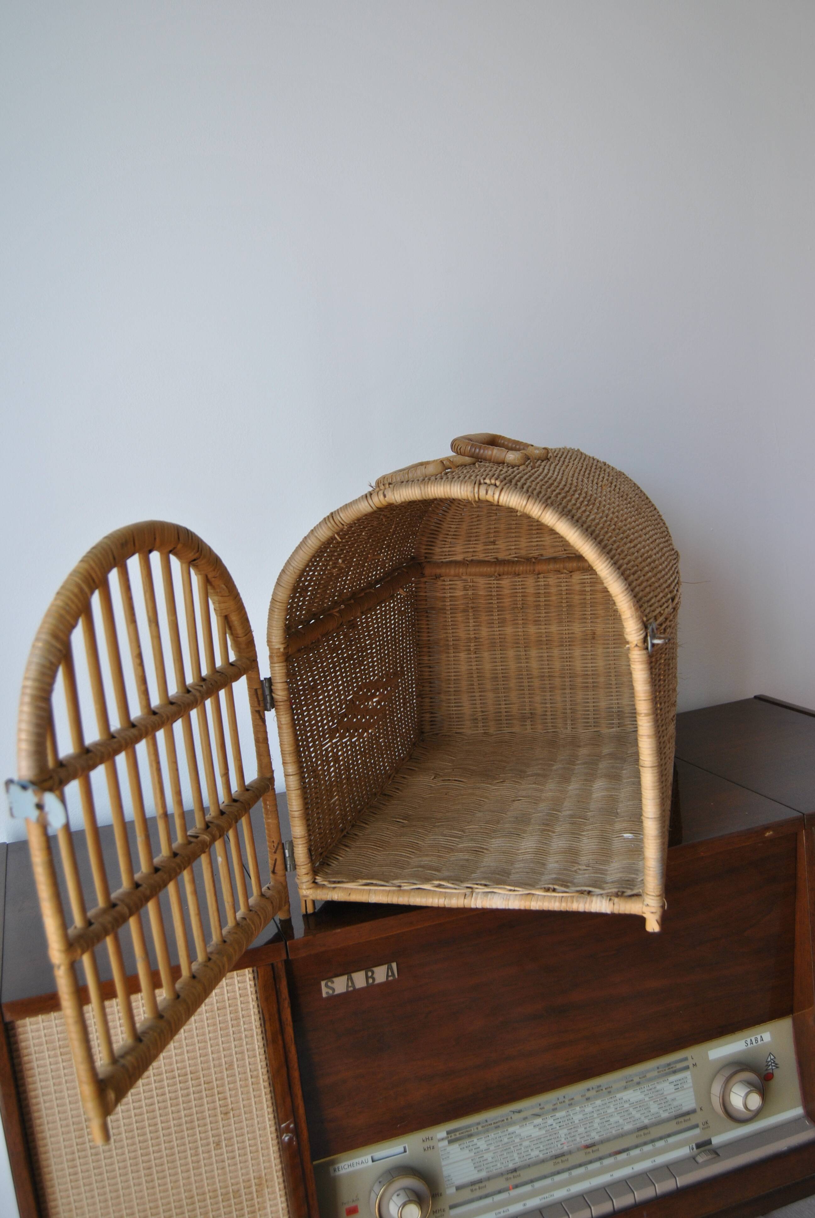 Wicker/rattan cat cage - 1970s