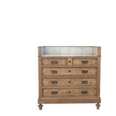 Antique wooden chest of drawers with a marble top.