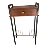 Pierre Guariche style bedside table, wood and metal, vintage, 60s