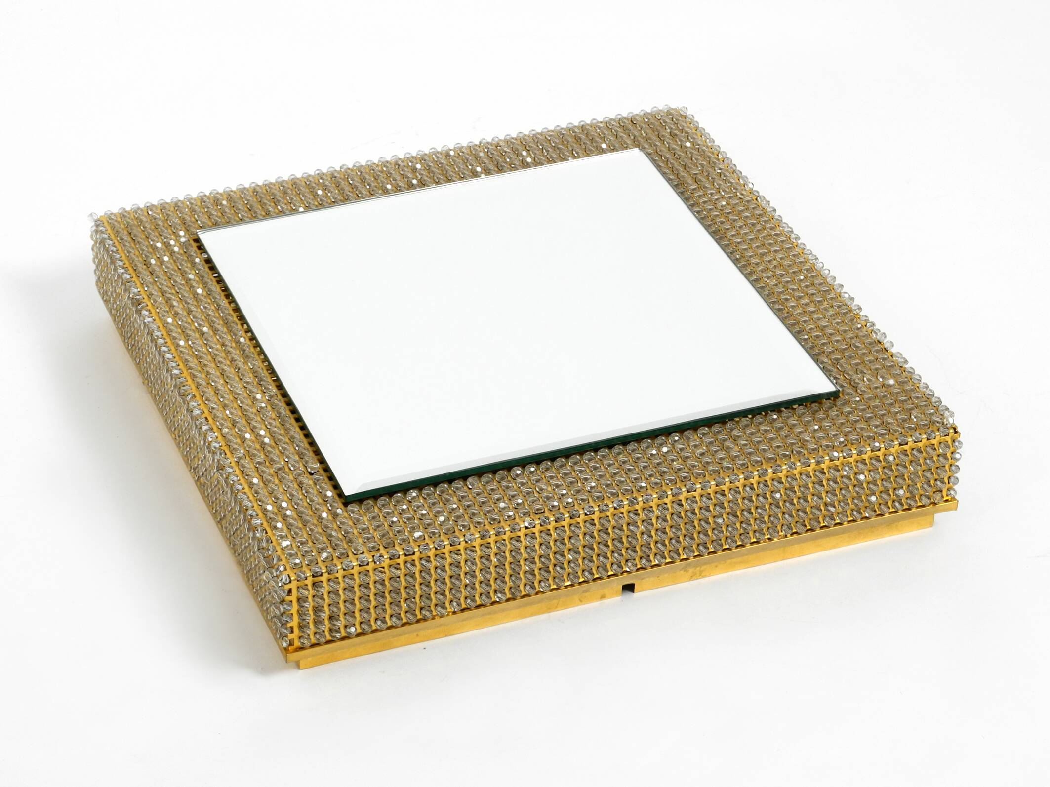 1960s brass wall backlit mirror, frame with glass beads by Palwa