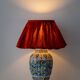 Polychrome Dutch Delft Table Lamp, Tichelaar Makkum, with New Loose Pleat Silk Shade