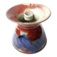 Red and blue glazed stoneware vase signed 12 cm