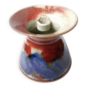 Vase en Grès émaillé rouge et bleu signé 12 cm