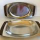 Duo of Scandinavian teak wood metal dishes