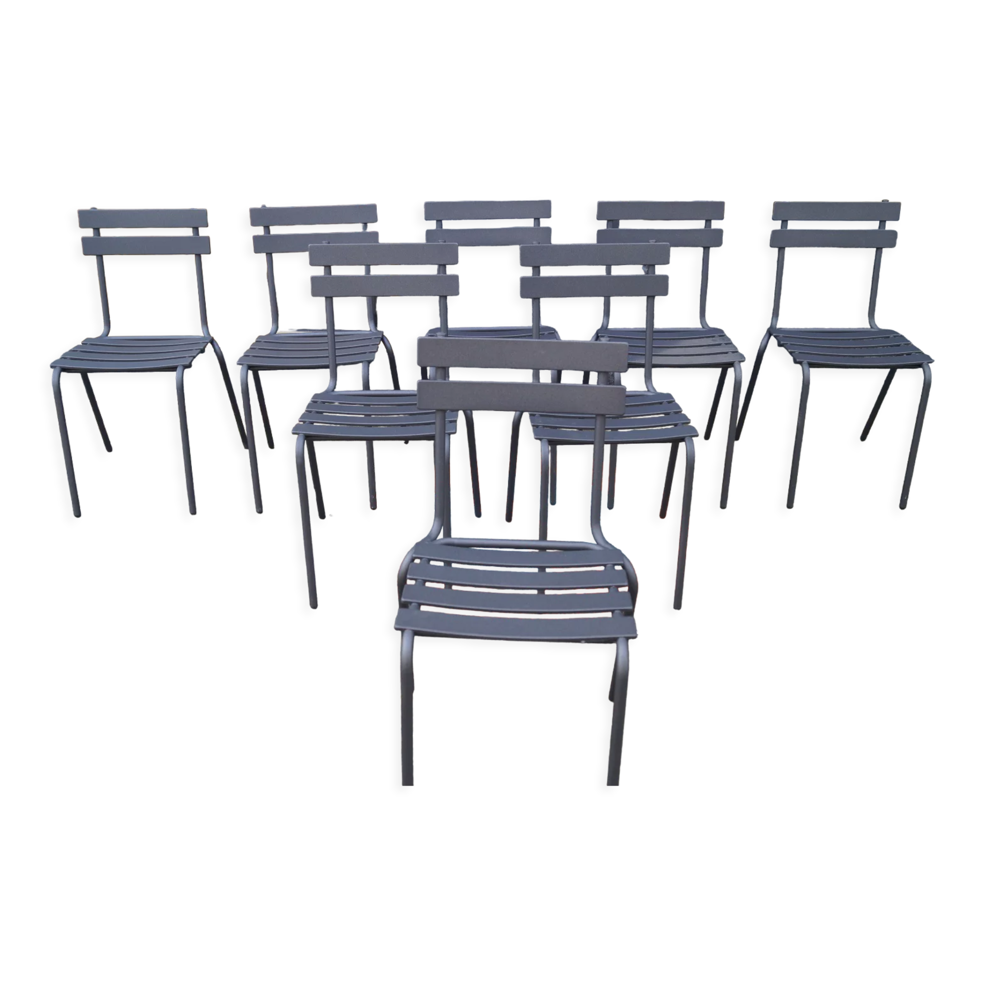 Suite of 8 steel bistro chairs
