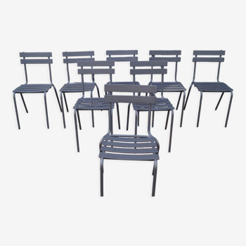 Suite of 8 steel bistro chairs