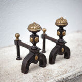 Vintage fireplace pegs, empire style cast iron and brass pegs, fireplace accessories