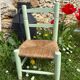 Mint green wooden and vintage straw children's chair