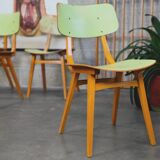 Set of 4 Tatra Nabytok green wood chairs 1960