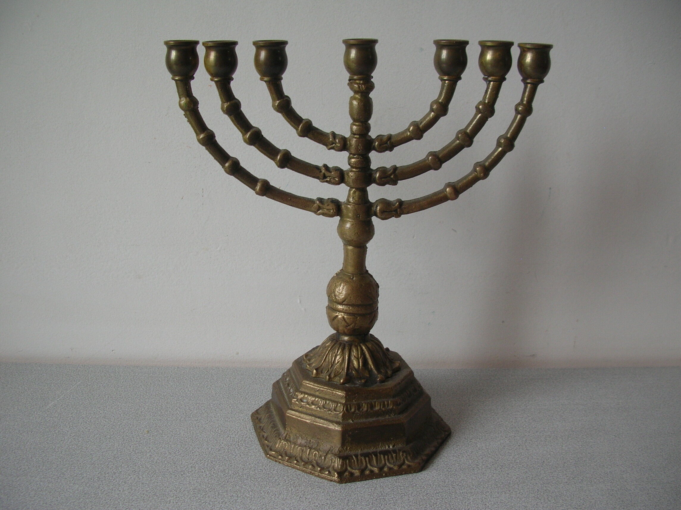 Old Jewish candlestick 7 branches menorah bronze 23 cm