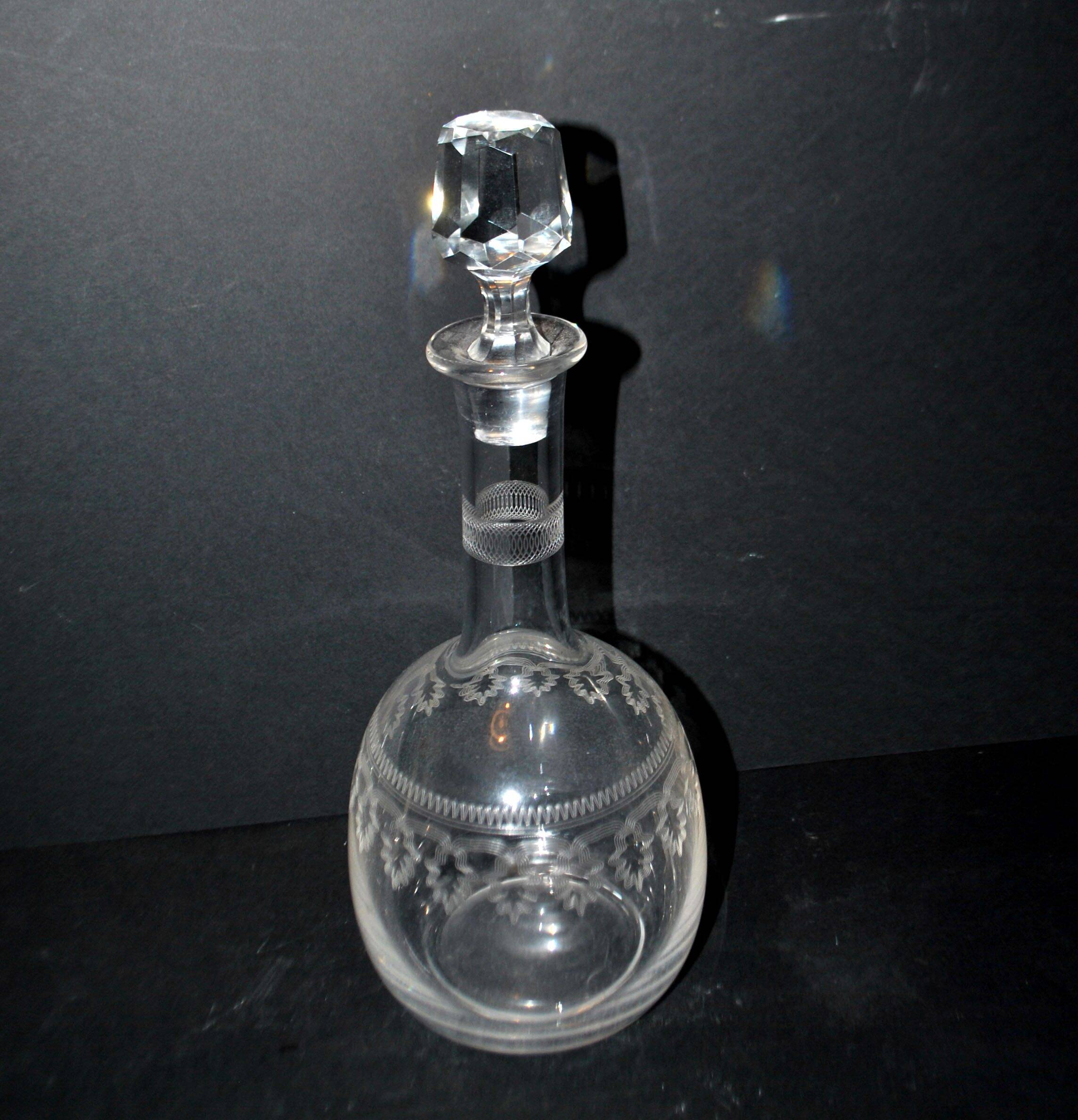 Antique carafe with guilloché spiral decoration – pantograph chemical engraving, circa 1900