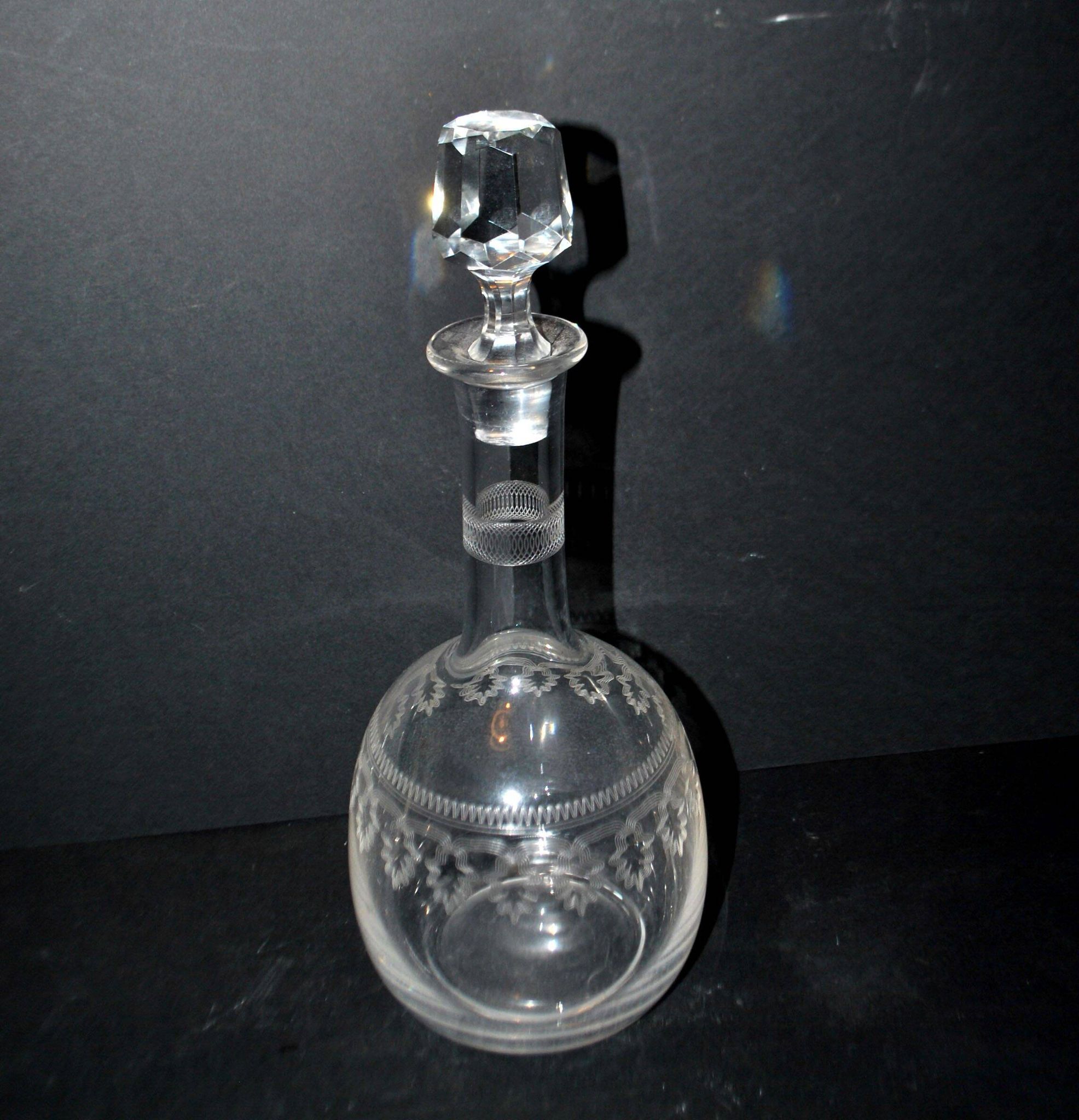 Antique carafe with guilloché spiral decoration – pantograph chemical engraving, circa 1900