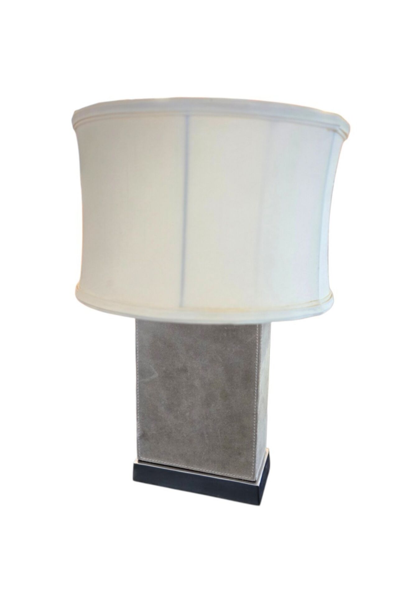 Stainless steel and suede lamp