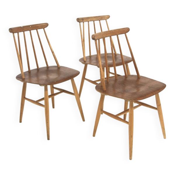 Set de 3 chaises scandinave ''Fanett'' par Ilmari Tapiovaara, Suède, 1960 — Beyit