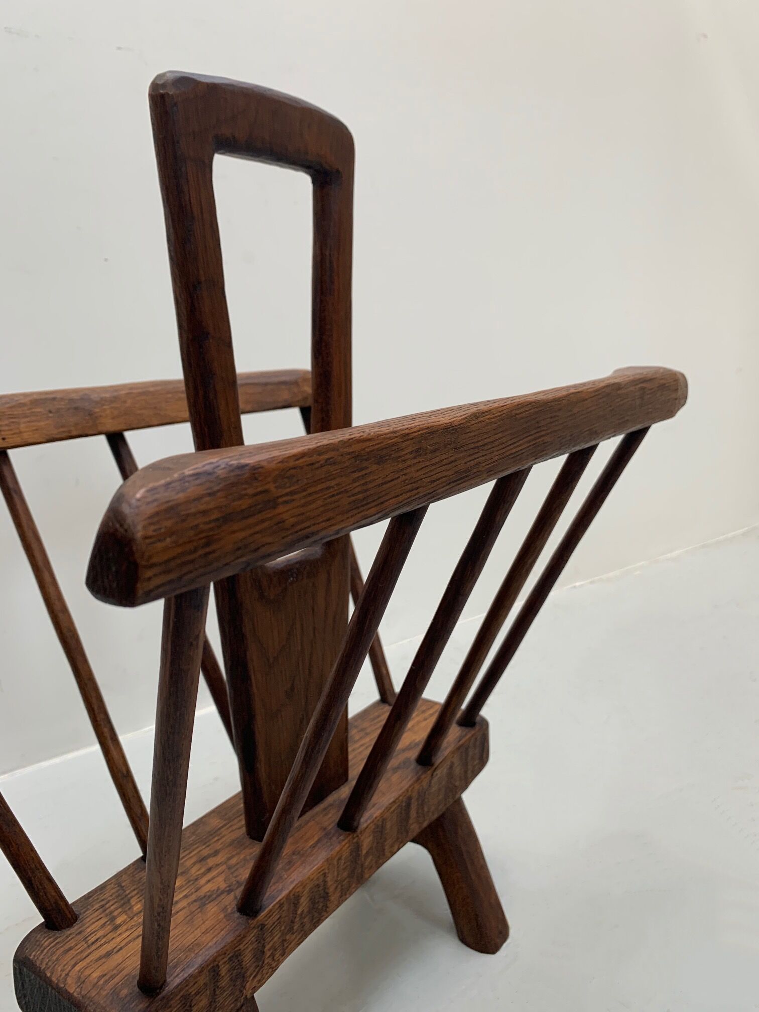 Brutalist solid wood magazine rack, 1960s