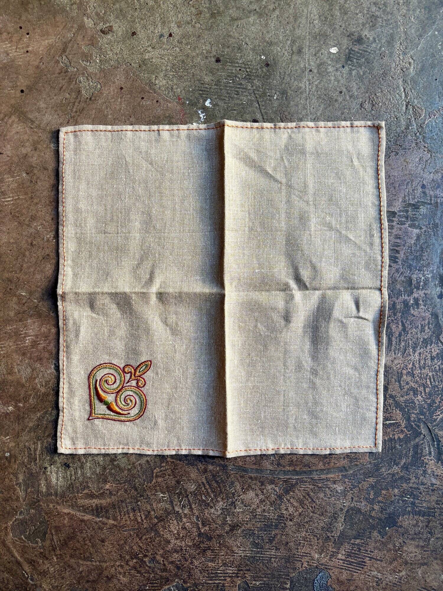 Embroidered hemp tablecloth and 12 napkins