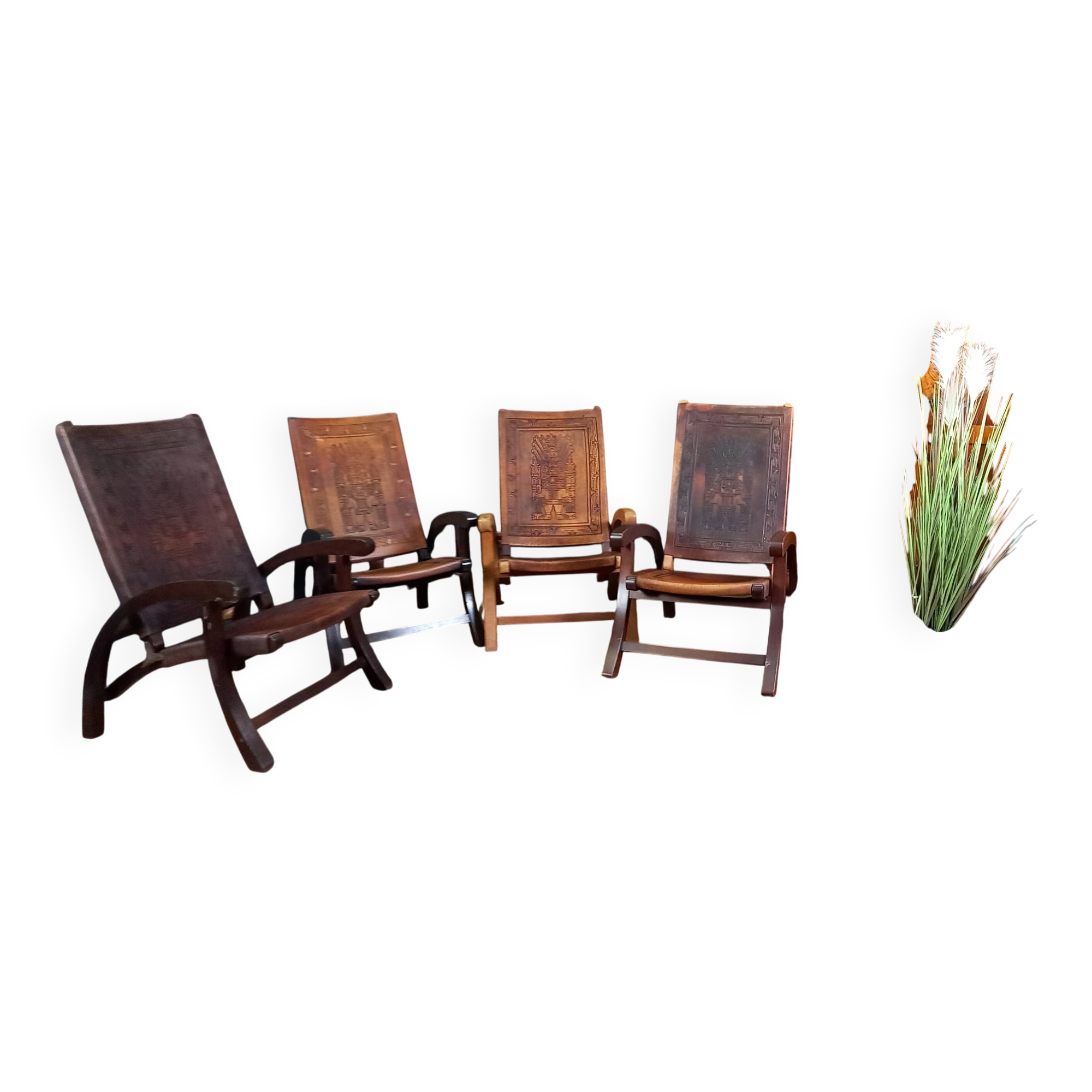 4 chaises en bois et cuir, années 1960