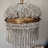 Brass hot air balloon pendant light with crystal drops