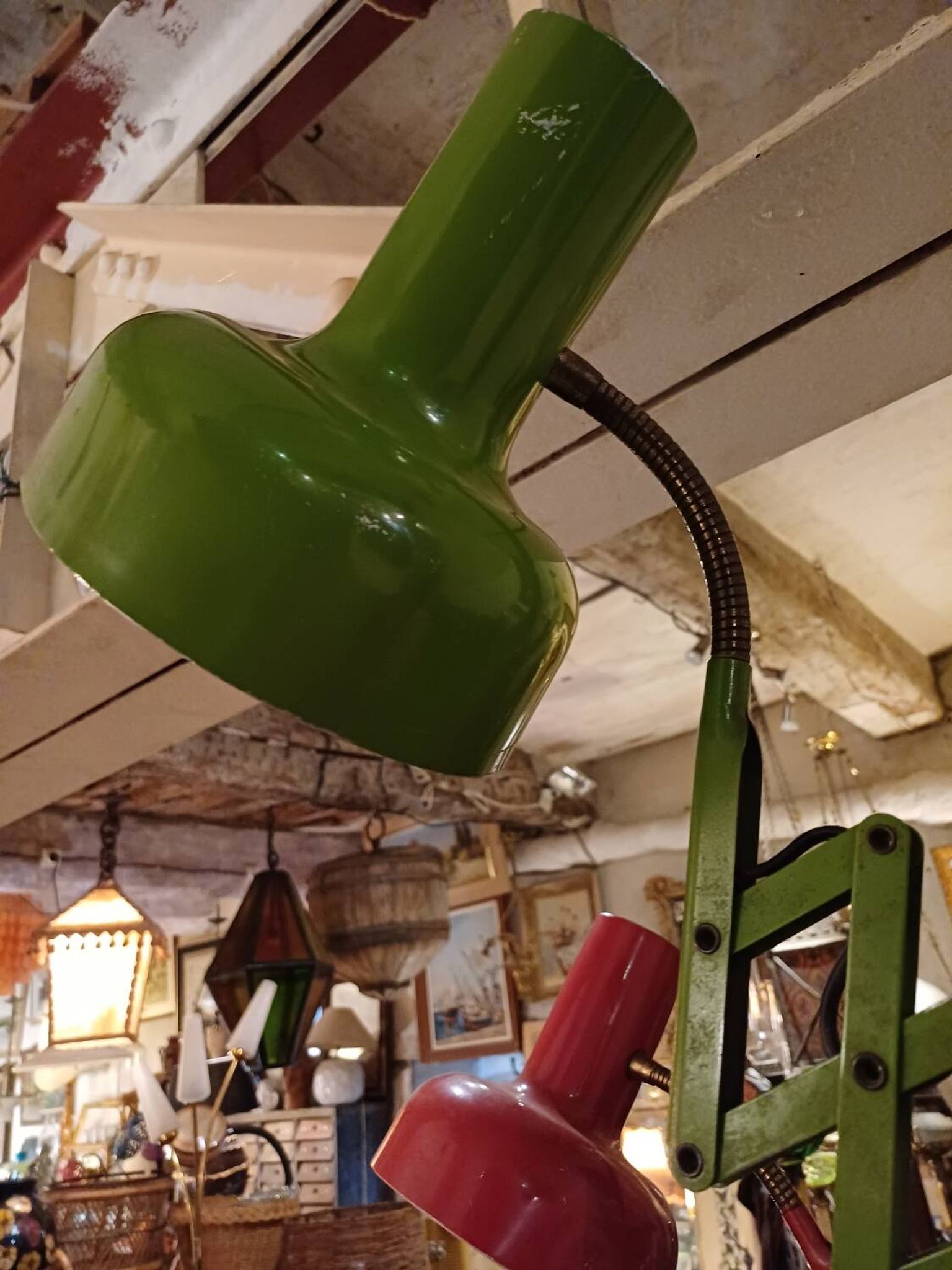 Pair of red and green Hala Zeist wall lights Dutch design 1960