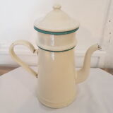Old pale yellow enamelled coffee maker with filters