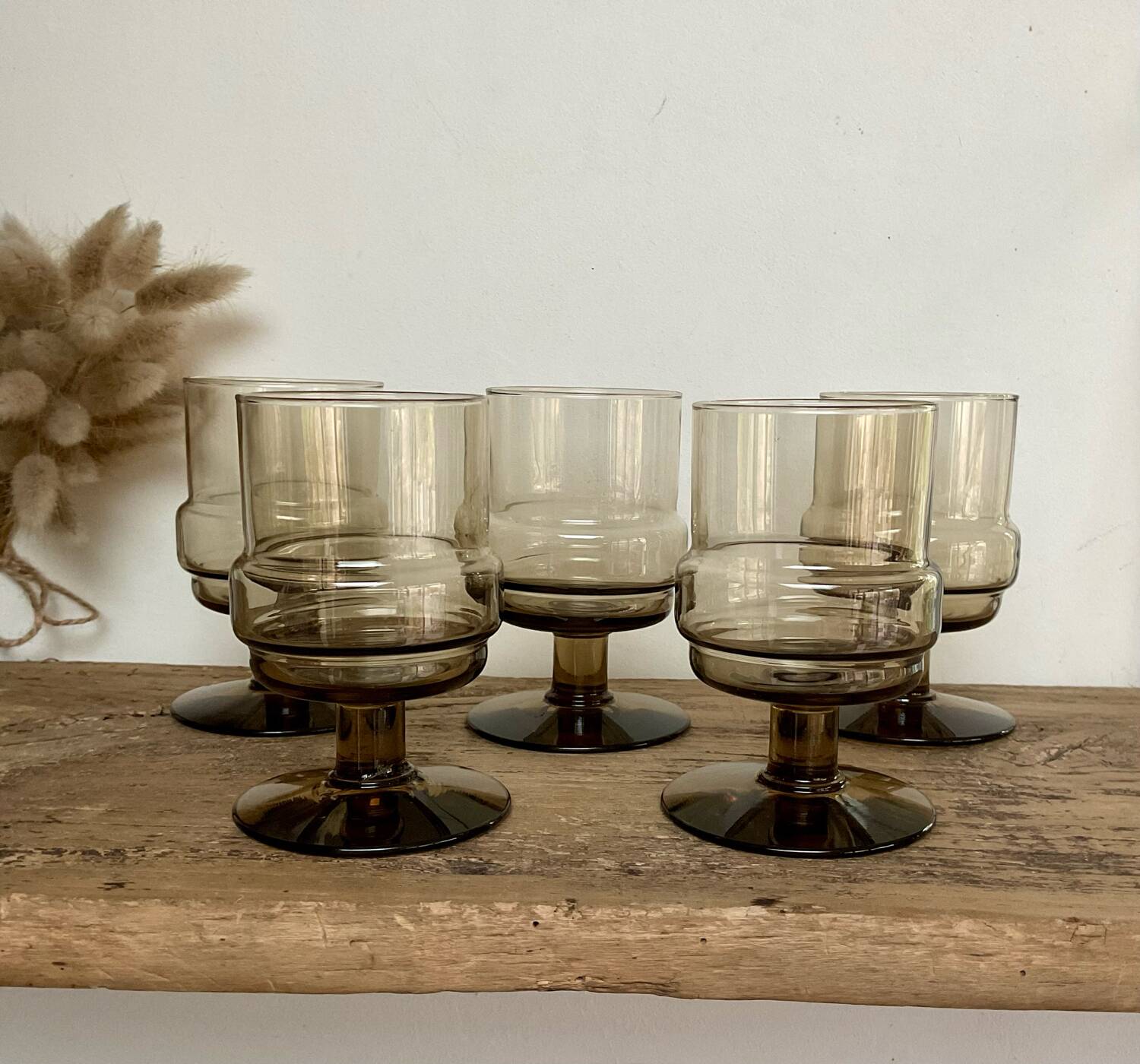5 vintage glasses in smoked glass