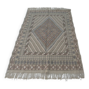 Tapis berbère artisanale traditionnelle laine tissé main marron beige