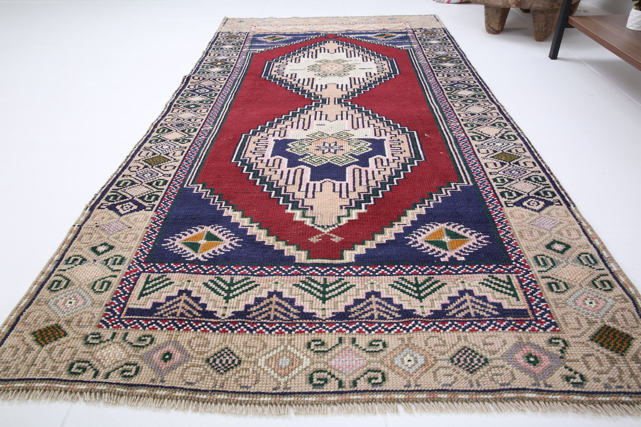 Tapis vintage turc classique en laine fait à la main 97x192cm