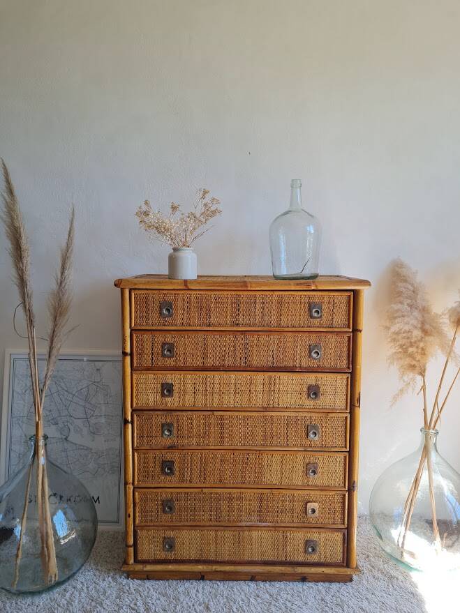 Rattan chest of drawers circa 1970, Dal Vera