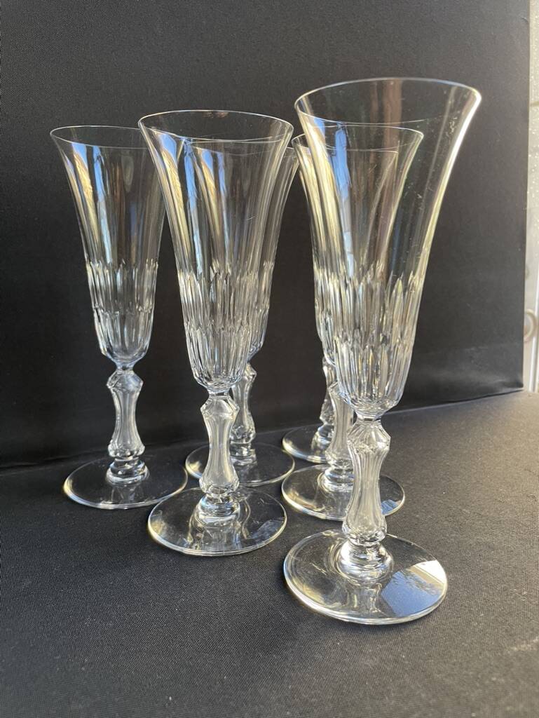6 Saint Louis champagne flutes cut Lozère service stamped