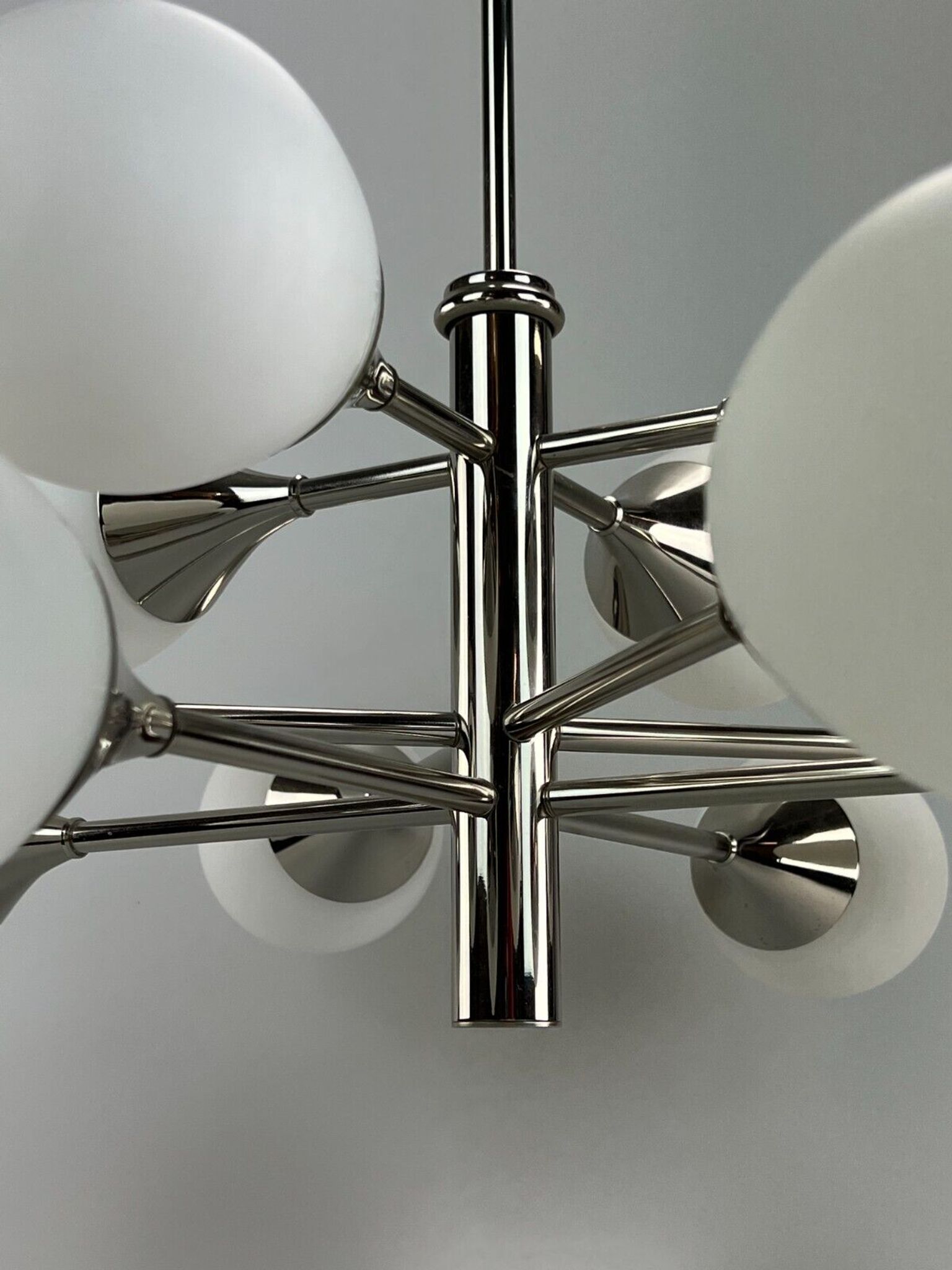 12-flame Sputnik chandelier from the 1960s and 1970s, Kaiser Leuchten, opal glass design