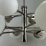 12-flame Sputnik chandelier from the 1960s and 1970s, Kaiser Leuchten, opal glass design