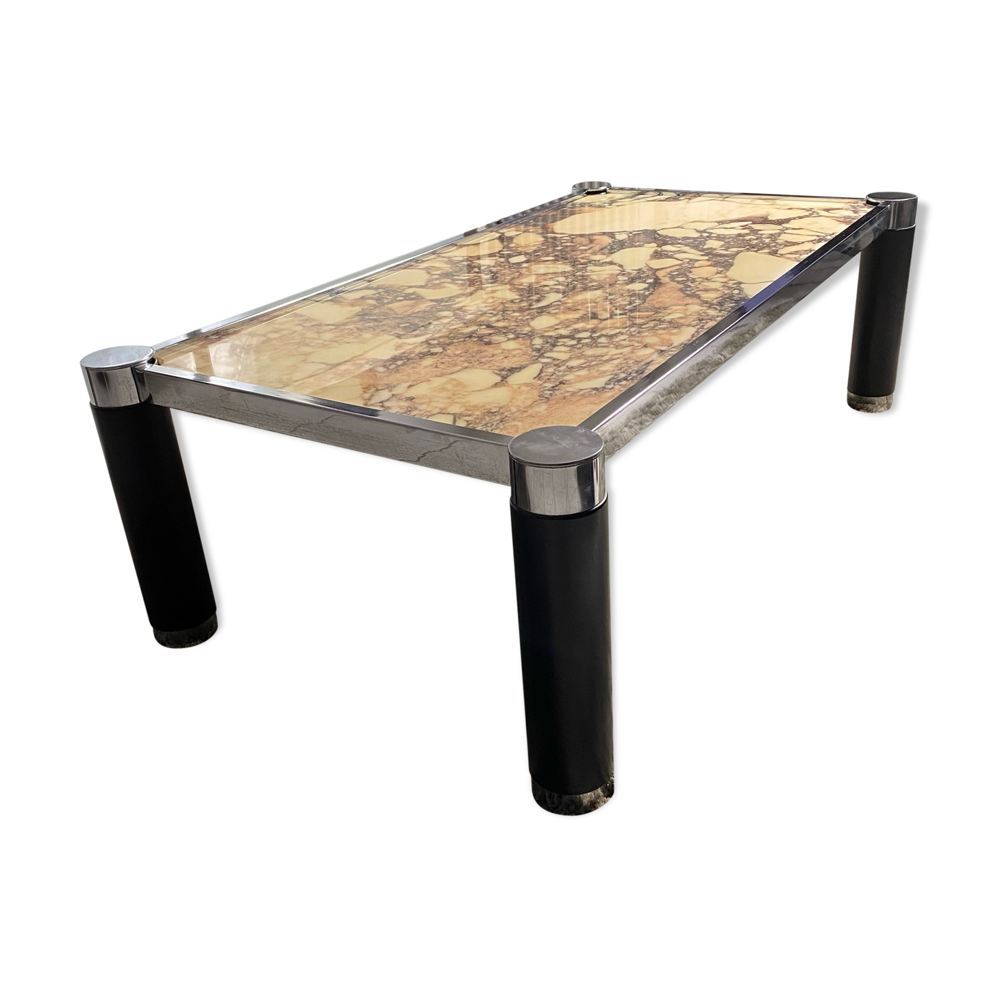 Table basse années 70 marbre et métal