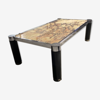 Coffee table 70s marble and metal