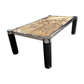 Table basse années 70 marbre et métal