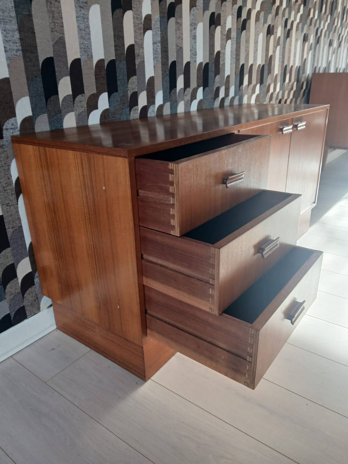Large modular vintage sideboard in wood – 1960s/70s – 248 cm