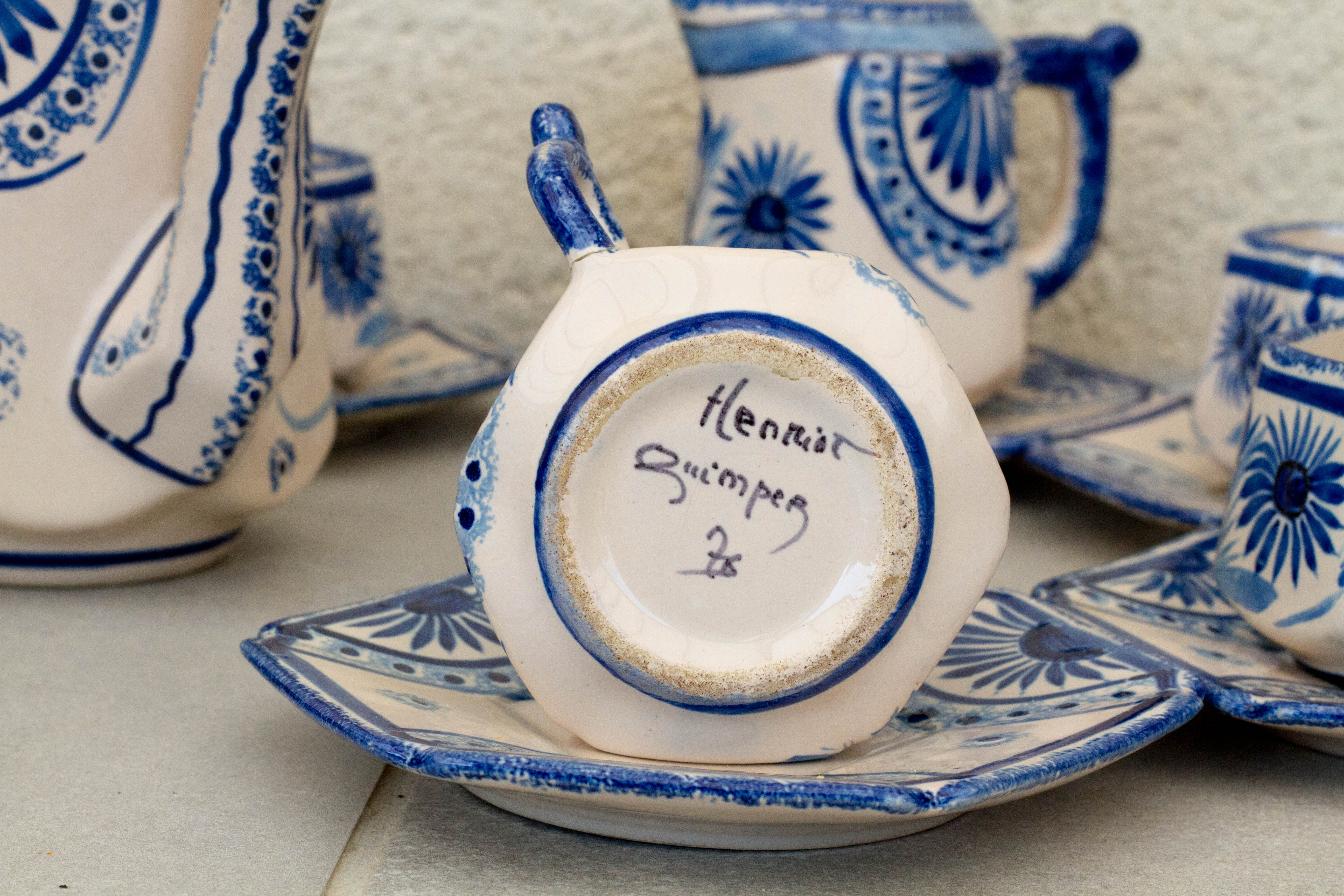 Quimper porcelain tea or coffee service signed Henriot from 76