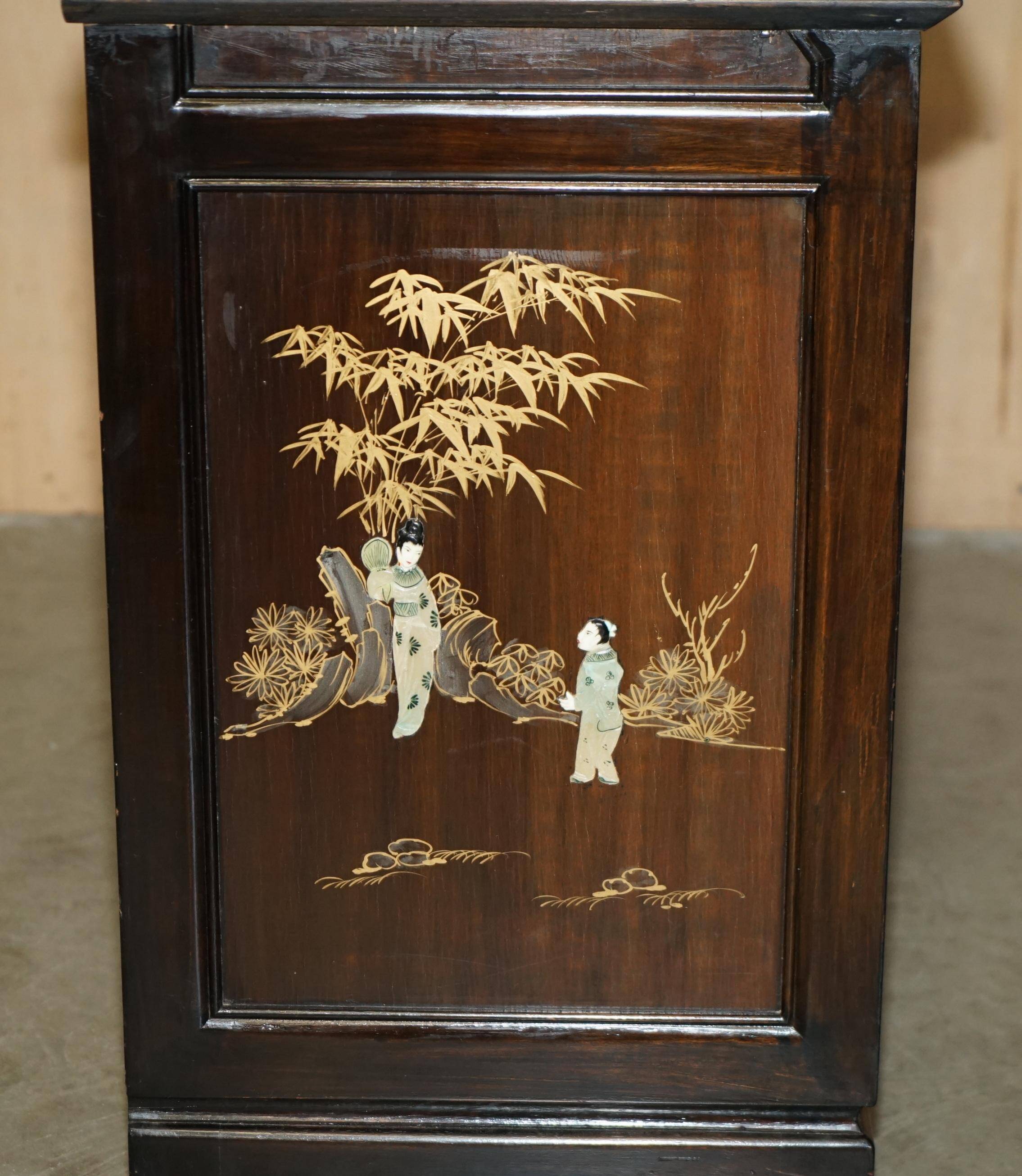 Antique Chinese commode carved in steatite with a marble top.