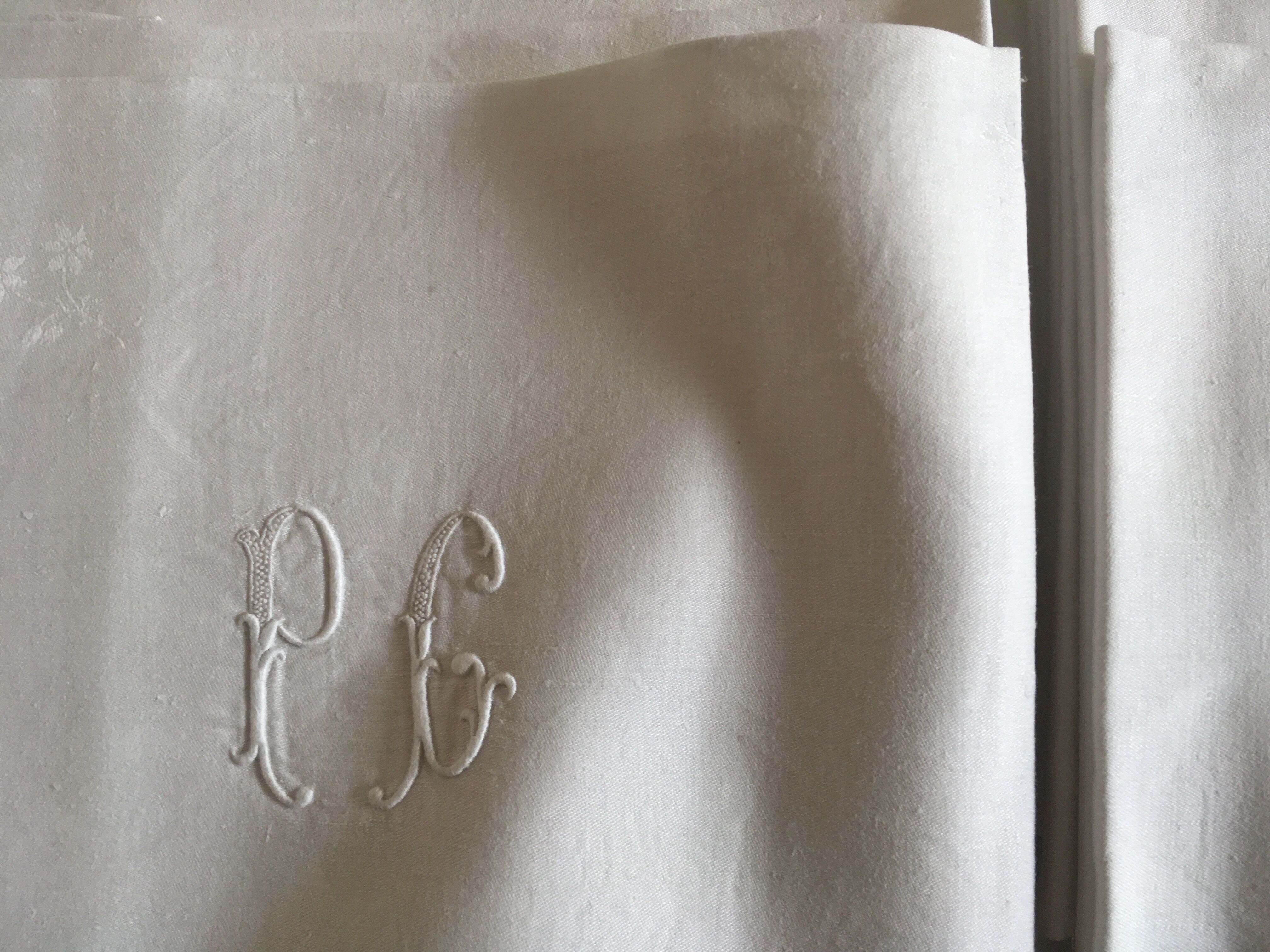 set 12 flax towels damask 1920 embroidered PC