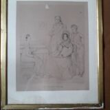 Gravure ancienne la Famille Stamaty d'après Ingres de Coraboeuf