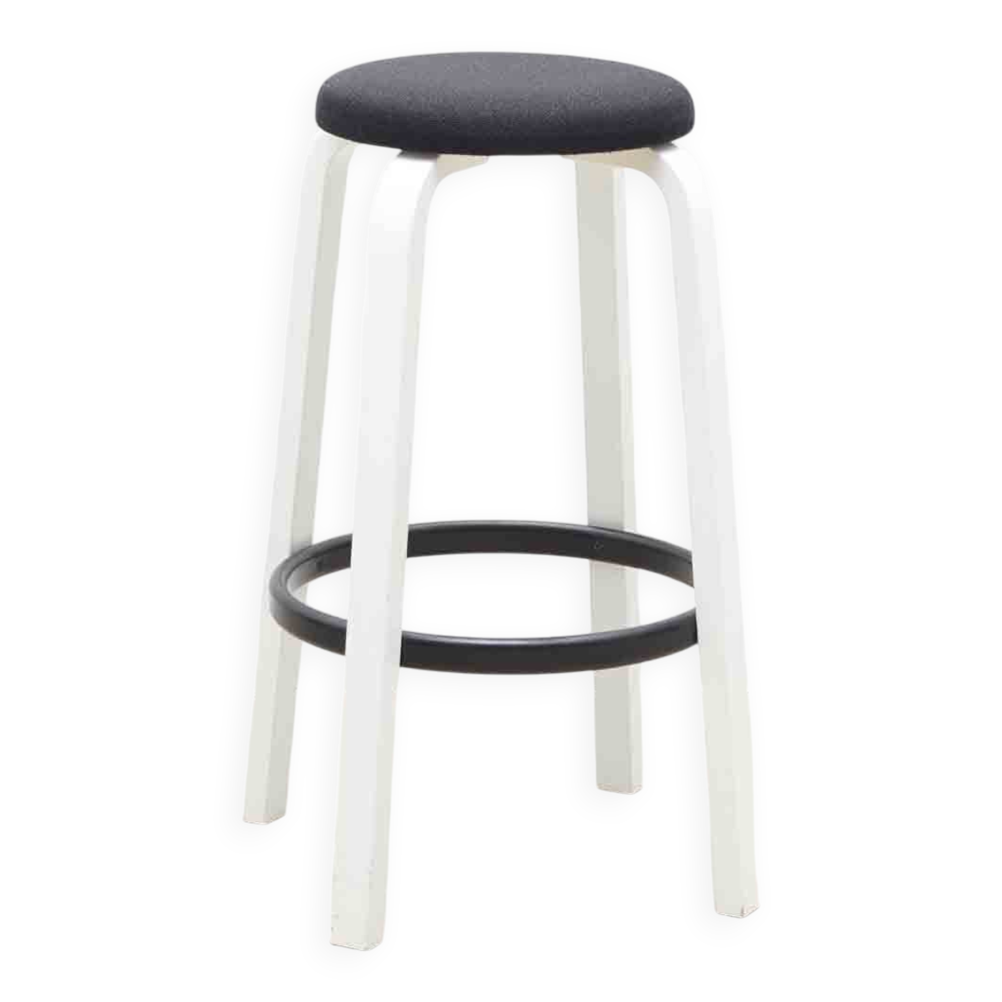 Alvar Aalto 64 stool upholstered in black and white for Artek.