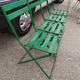 Garden set table and folding metal chairs