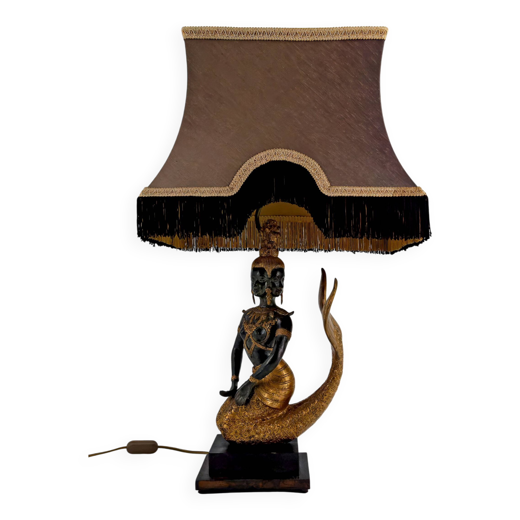 Sculptural Lamp in Bronze with double green and gold patina, Suvannamaccha