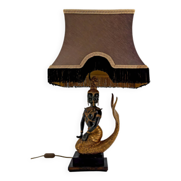 Lampe Sculpturale en Bronze à double patine verte et dorée, Suvannamaccha